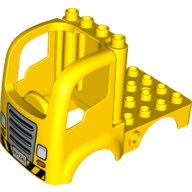 Duplo Car Body Truck 4 x 4 Flatbed with 4 Top Studs - Grille and Headlights and Hazard Stripes Print (15454pr0006)