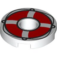 Tile Round 2 x 2 with Hole with Red Life Preserver Print (15535pr0003)
