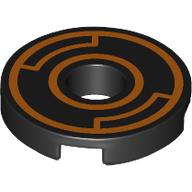Tile Round 2 x 2 with Hole with Orange Circles print (15535pr0011)