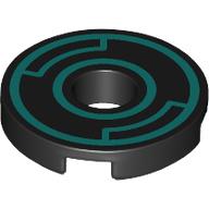 Tile Round 2 x 2 with Hole with Dark Turquoise Circles print (15535pr0015)