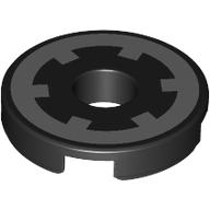 Tile Round 2 x 2 with Hole with Silver Gear print (15535pr0018)