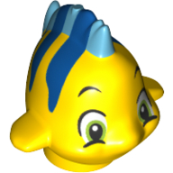 Animal, Fish with Large Eyes, Medium Blue Dorsal and Tail Fin and Blue Stripes on Top Print (Flounder / Fabius) (15679pr0002)