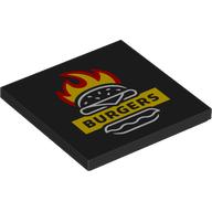 Tile 4 x 4 with 'BURGERS' on Yellow Field, Burger, Red and Yellow Flames print (1751pr0004)