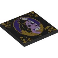 Tile 4 x 4 with Dark Purple/Lavender Cruella De Vil Portrait, Gold Border, Symbols, '1961' print (1751pr0008)