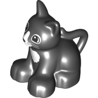 Duplo Animal Cat / Kitten Sitting with Black Eyes and Whiskers and White Chest and Nose Print (17865pr0003)