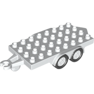 Duplo Trailer Flatbed 4 x 8 Studs with Hitch Ends and 4 White Wheels (18520c02)