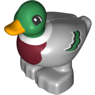 Duplo Animal Duck with Bright Light Orange Bill, Green Head and Feathers, Dark Red Chest (19011pr0002)