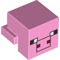 Minifig Head Special, Cube with Rear Ledge, Pixelated Black, White and Dark Red Face, Black Snout Outline Print (Pig) (19727pr0010)