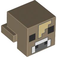 Minifig Head Special, Cube with Rear Ledge, Pixelated Tan Spot, Dark / Light Bluish Grey Nose, Black Eyes Print (19727pr0012)