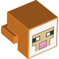 Minifig Head Special, Cube with Rear Ledge, Pixelated White and Tan Face, Dark Tan Outline with Pink Mouth Print (19727pr0020)