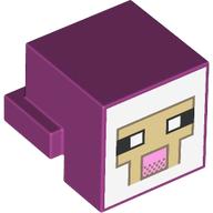 Minifig Head Special, Cube with Rear Ledge, Pixelated White and Tan Face, Dark Tan Outline with Pink Mouth Print (19727pr0020)