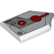Tile Special 2 x 3 Pentagonal with Light Bluish Grey Armor, Red Circles, Hose print (22385pr0148)