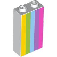 Brick 1 x 2 x 3 with Yellow, Lime, Medium Azure, Medium Lavender, and Dark Pink Stripes Print (22886pr0009)