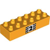 Duplo Brick 2 x 6, with Number 2 and Black and White Checkered Print (2300pr0010)