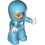 Duplo Figure with Helmet Medium Azure, Medium Azure Legs, Space Suit Print (23973pr0177)