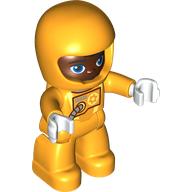 Duplo Figure with Helmet Bright Light Orange, Bright Light Orange Legs, Space Suit Print (23973pr9999)