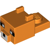 Animal Body Part, Cat Head 1 x 2 with Cube with Ears, Nose and Pixelated Face Print (Fox) (24008pr0003)