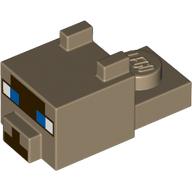 Animal Body Part, Cat Head 1 x 2 with Cube with Ears, Nose and Pixelated Face, Blue Eyes, Dark Brown Nose print (Ocelot) (24008pr0007)
