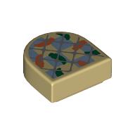 Tile Round 1 x 1 Half Circle with Silver Lattice, Dark Green/Sand Blue/Orange Shapes print (24246pr0049)