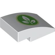 Slope Curved 3 x 2 No Studs with White Leaves on Bright Green Background, Lime Circle print (24309pr0020)