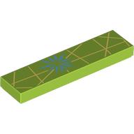 Tile 1 x 4 with Dark Turquoise Flower, Yellowish Yellow Stripes print (2431pr9984)