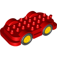 Duplo Car Base 4 x 8 with Four Black Wheels and Yellow Hubs (24911c01)