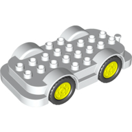 Duplo Car Base 4 x 8 with Four Black Wheels and Vibrant Yellow Hubs (24911c04)