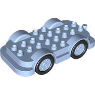 Duplo Car Base 4 x 8 with Four Black Wheels and Bright Light Blue Hubs (24911c05)
