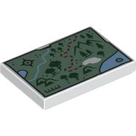 Tile 2 x 3 with Map, Sand Green Ground, Dark Green Markings, Dark Red Trail print (26603pr0096)