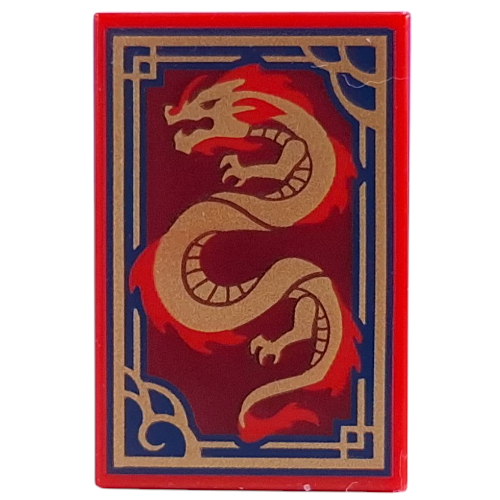 Tile 2 x 3 with Gold/Red Dragon, Dark Blue/Gold Border print (26603pr0097)