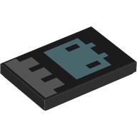 Tile 2 x 3 with Pixelated Banner, Silver Decorations, Metal Blue Creature print (26603pr0149)