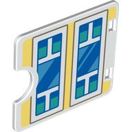 Duplo Door / Window with Cutout (Semi Oval) with Two White Windows on Bright Light Yellow Wall, Blue/Medium Blue/Dark Turquoise Glass print (27382pr0011)