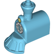 Duplo Train Front, Steam Engine 2 x 4 with Cow Catcher and Yellow Headlight above White Boiler Circle with Azure '1' Print (28592pr0006)