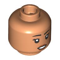Minifig Head Black Eyebrows, Dark Orange Lips, Smile/Raised Eyebrow, Hearing Aid on Left Side (28621pr4158)