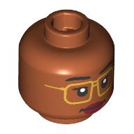 Minifig Head Black Eyebrows, Gold Glasses, Dark Red Lips, Wink/Neutral (28621pr4161)