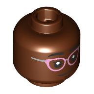Minifig Head Black Eyebrows, Smile/Bright Pink Glasses (28621pr4175)