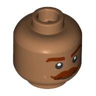Minifig Head, Thich Dark Red Eyebrows, Mustache (28621pr4185)