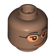 Minifig Head Black Eyebrows, Peach Lips, Smile with Teeth/Glasses, Nougat Lenses, Lopsided Smile (28621pr4186)