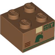 Brick 2 x 2 with Card Board Box, Dark Green Labels, Leaf, Stripes print (3003pr0060)