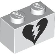 Brick 1 x 2 with Black Broken Heart print (3004pr0010)