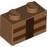 Brick 1 x 2 with Reddish Brown and Dark Brown Lines Print (3004pr0014)
