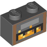 Brick 1 x 2 with Pixelated Fireplace, Fire print (3004pr0027)