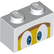 Brick 1 x 2 with Blue Eyes, Yellow Face, Medium Nougat Forehead Print (3004pr0092)