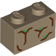 Brick 1 x 2 with Dark Brown Bark, Green Leaves print (3004pr0115)
