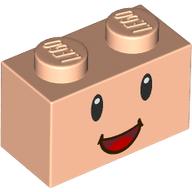 Brick 1 x 2 with Face, Smiling, Red/Dark Red Mouth print (3004pr0122)