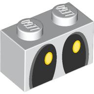 Brick 1 x 2 with Black and Yellow Eyes Looking Left (Dry Bones) Print (3004pr0123)