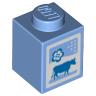 Brick 1 x 1 with Milk Carton, Cow, Print (3005pr0006)