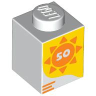 Brick 1 x 1 with Orange Sun, '50' on Yellow Background print (3005pr0033)