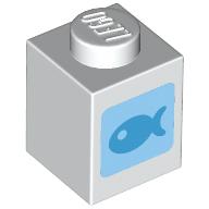Brick 1 x 1 with Dark Azure Fish on Medium Blue Square print (3005pr0040)