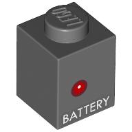 Brick 1 x 1 with 'BATTERY', Red Dot print (3005pr0061)